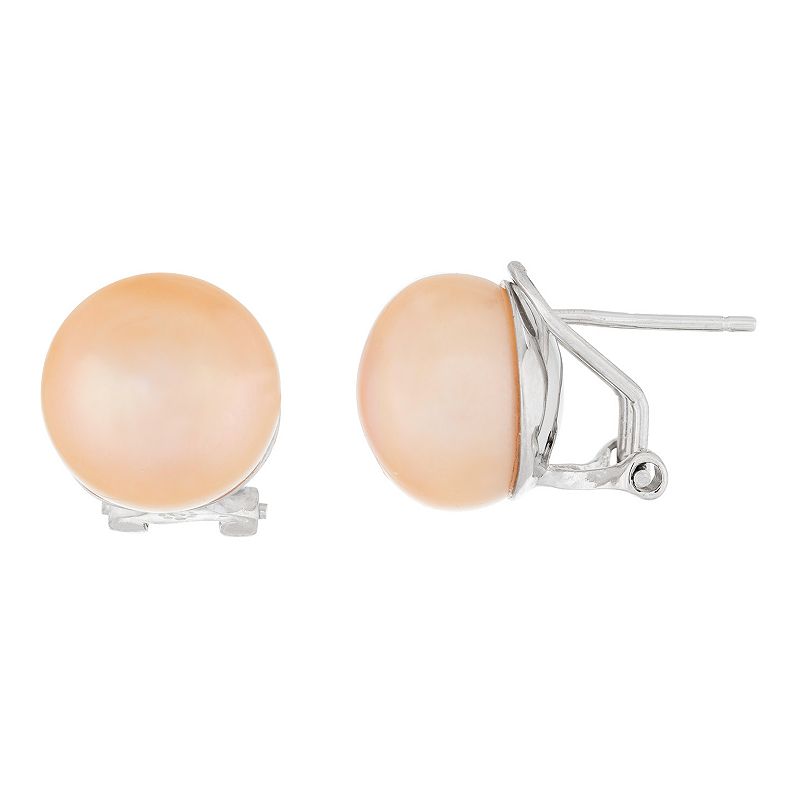 Cultured Freshwater Pearl Button Omega Stud Earrings, Womens, Pink
