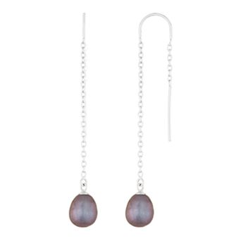 Splendid Pearls Sterling Silver Freshwater Cultured Pearl Threader Earrings