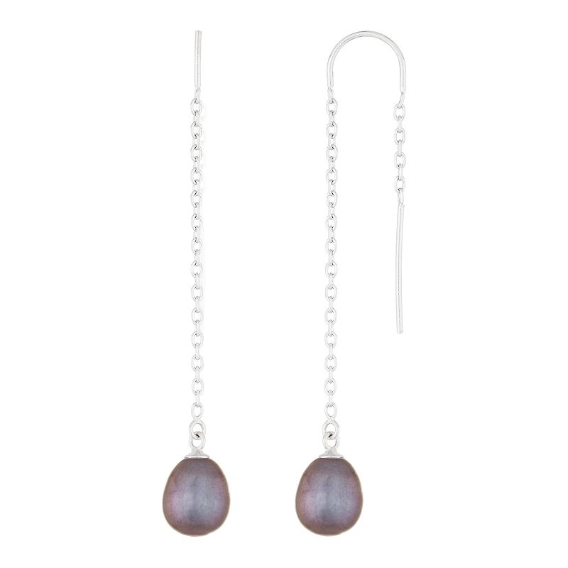 Sterling Silver Freshwater Cultured Pearl Threader Earrings, Womens, Black