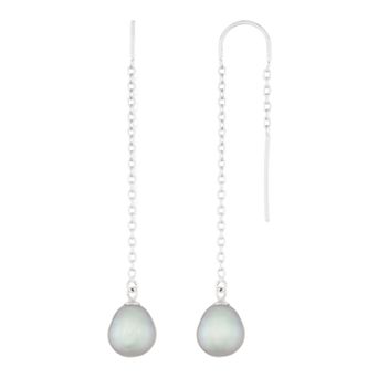 Splendid Pearls Sterling Silver Freshwater Cultured Pearl Threader Earrings