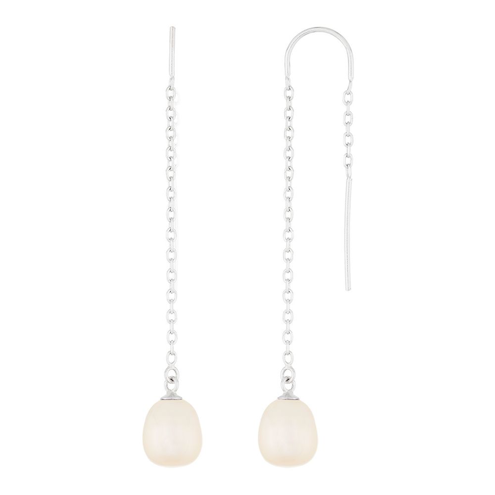 Black Freshwater Pearl Rounded Threader Earrings
