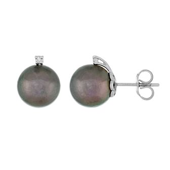 Splendid Pearls 14k Gold Cultured Tahitian Pearl & 1/10 Carat T.W. Diamond Stud Earrings