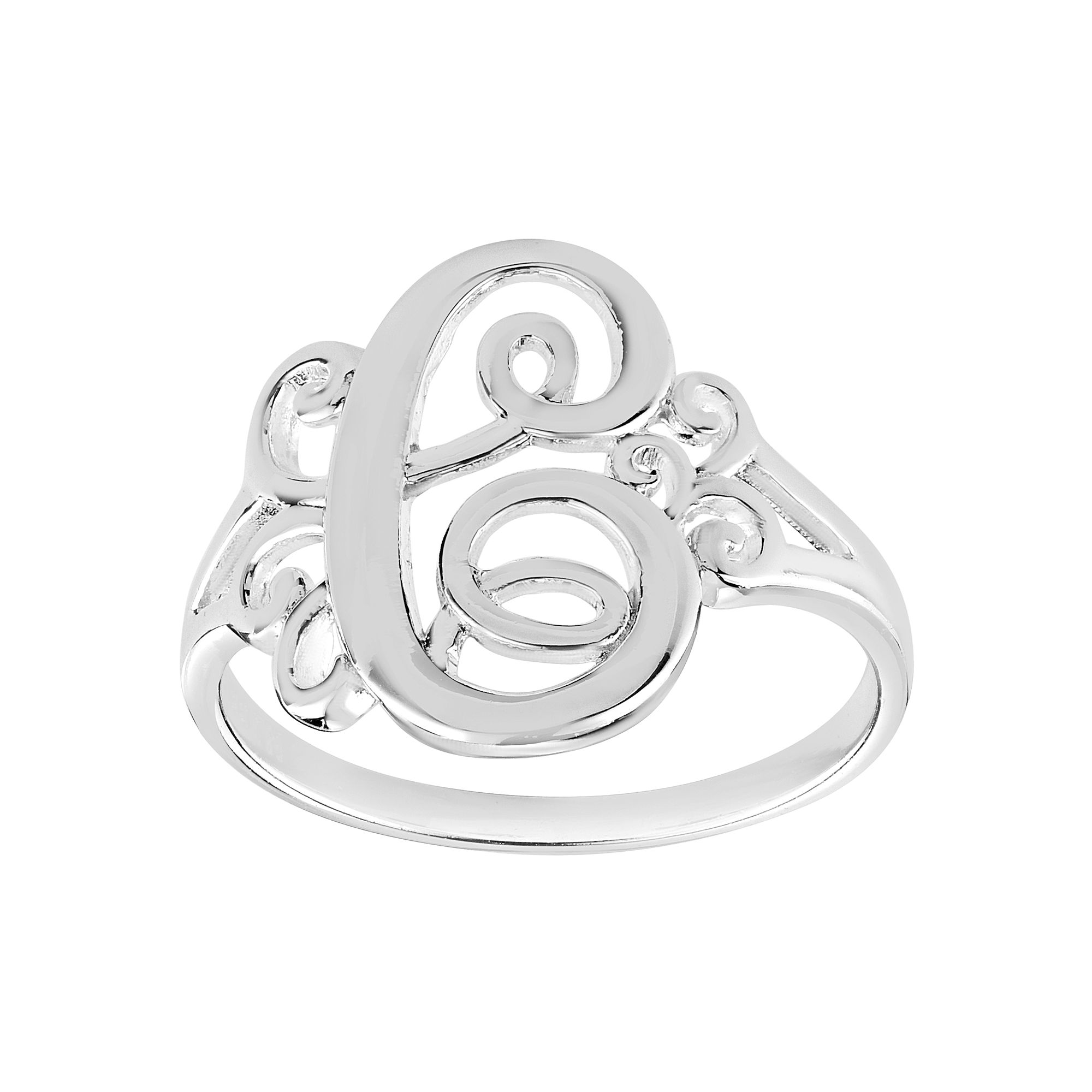 PRIMROSE Sterling Silver Monogram Initial Ring, Womens, Size: 8, C