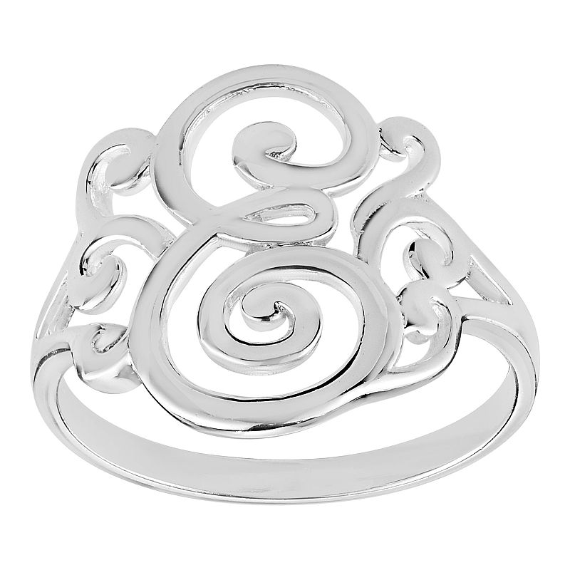PRIMROSE Sterling Silver Initial Ring, Womens, Size: 7, Grey