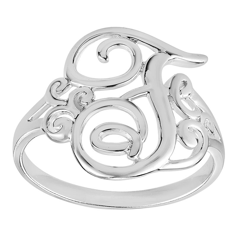 PRIMROSE Sterling Silver Initial Ring, Womens, Size: 9, Grey