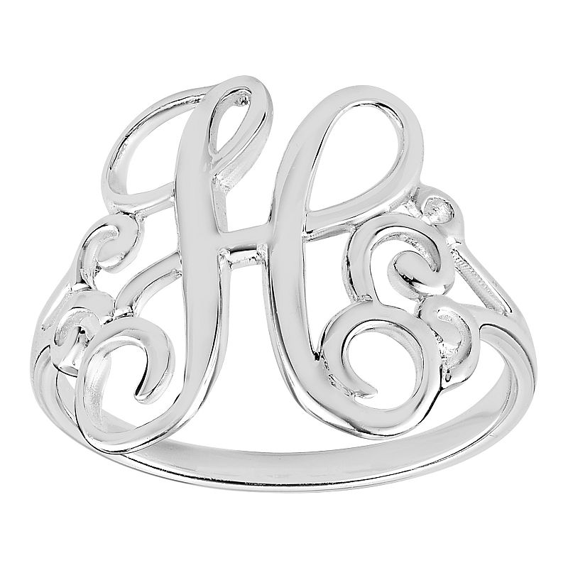 PRIMROSE Sterling Silver Initial Ring, Womens, Size: 8, Grey