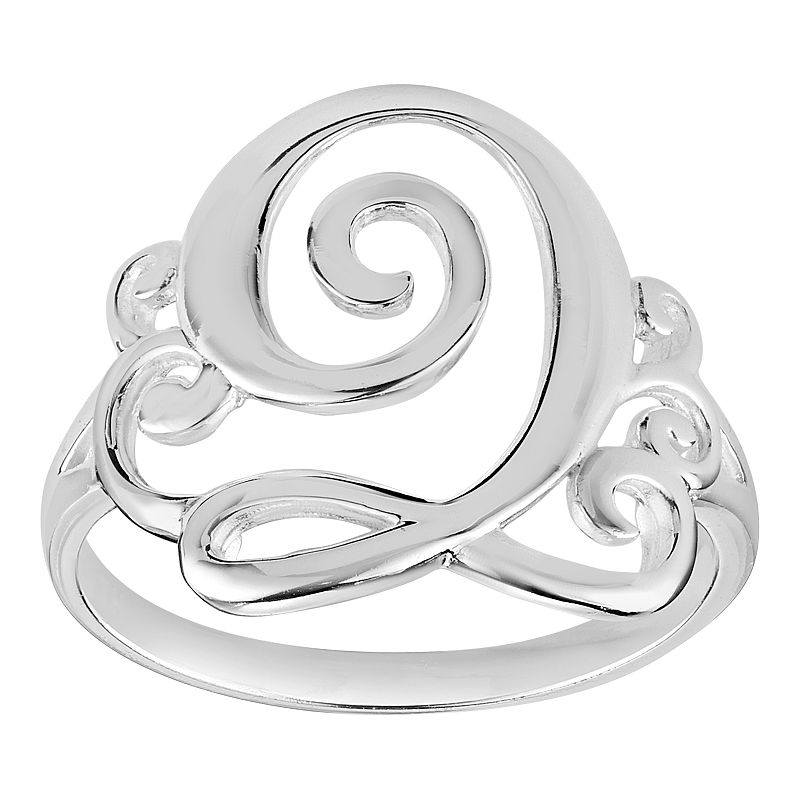 PRIMROSE Sterling Silver Initial Ring, Womens, Size: 8, Grey