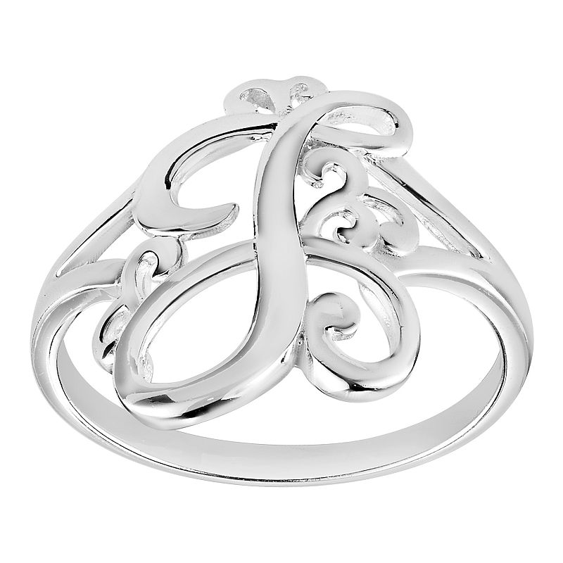 PRIMROSE Sterling Silver Initial Ring, Womens, Size: 9, Grey
