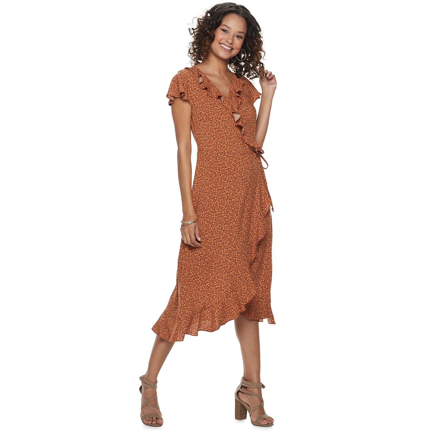faux wrap midi dress