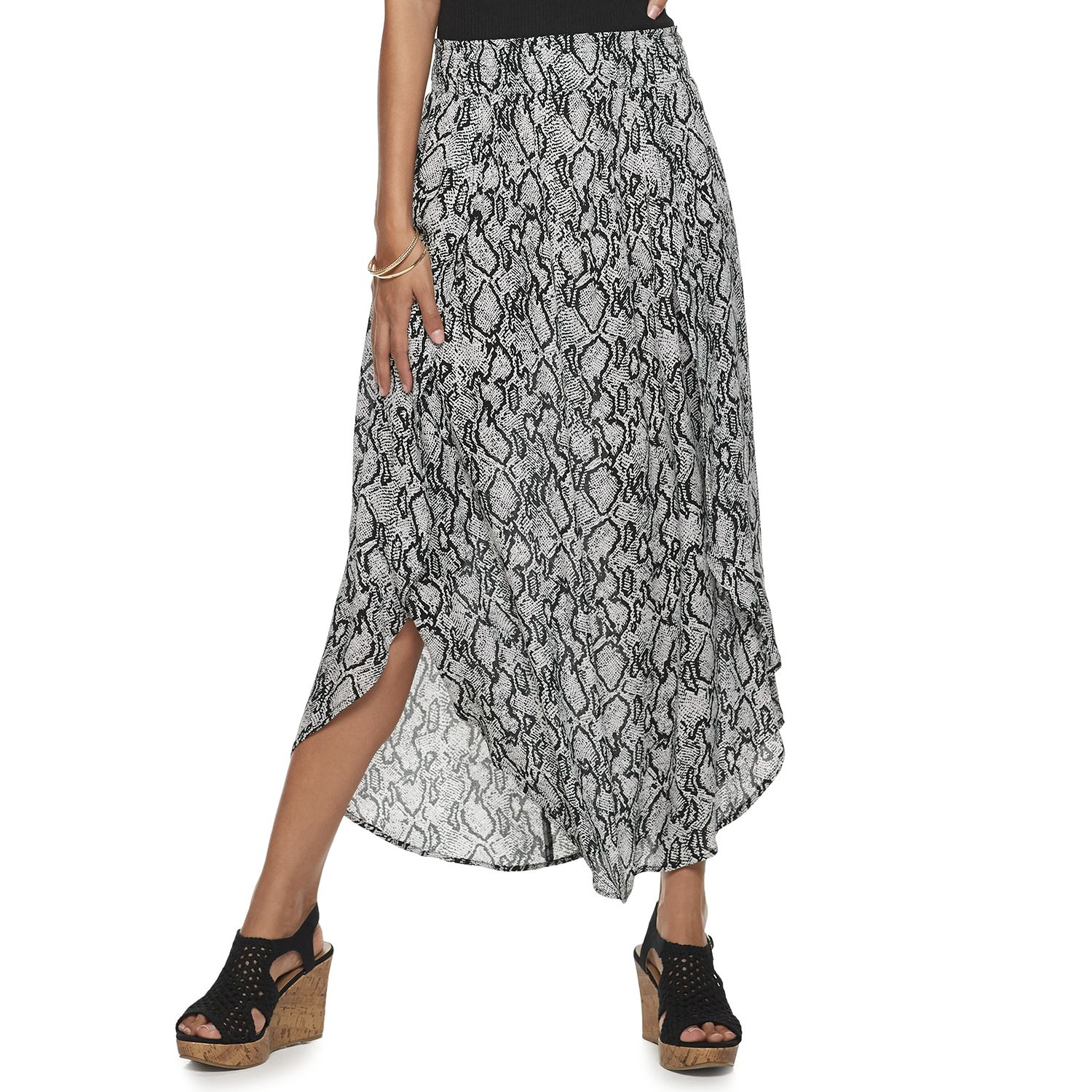 smocked waist maxi skirt