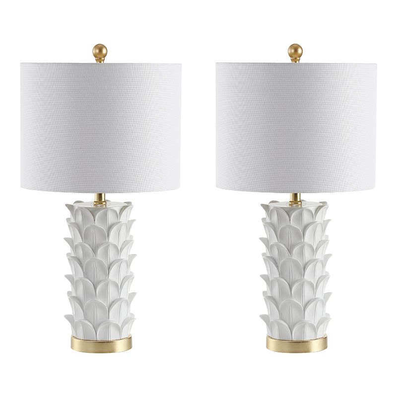 SAFAVIEH Nico 25 in. High Over layered Palm Leaf Table Lamp  White/Gold