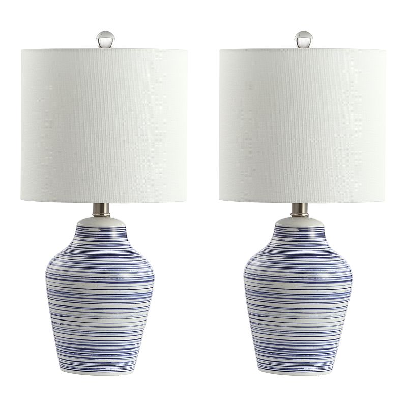 SAFAVIEH Maxton Modern Swirl 21 in. H Table Lamp  White/Blue  Set of 2