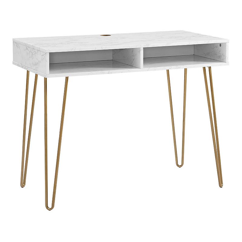 Novogratz Athena Computer Desk with Storage, White Marble