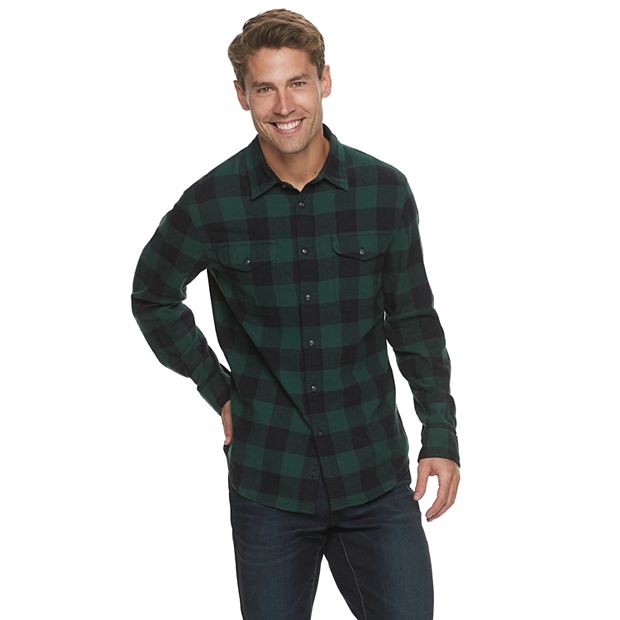 Cromoncent Camicia Uomo In Flanella A Quadri, Manica Lunga, Taglia L, Verde Bufalo, Morbida E Calda