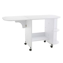 South Shore Modern Metal Crea Sewing Craft Table on Wheels in Pure White