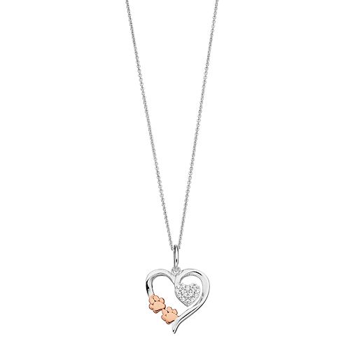 Close at Heart Two Tone Heart Dog Paw Necklace