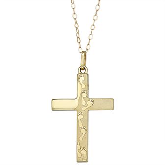 10k Gold Footprint Cross Pendant Necklace