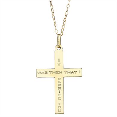 10k Gold Footprint Cross Pendant Necklace