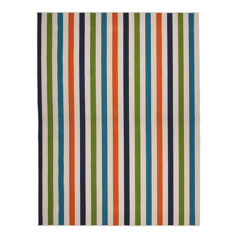 Garland Rug Summer Stripe Area Rug, Blue, 7.5X9.5 Ft