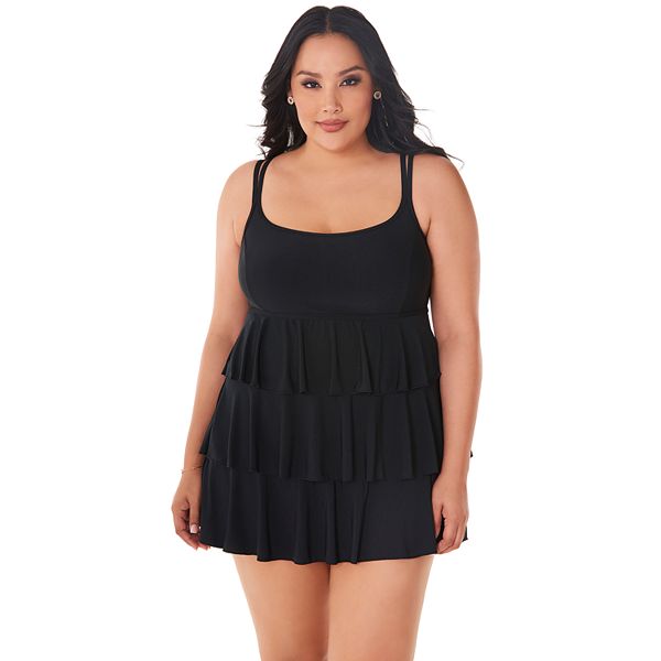 Plus Size Great Lengths Tiered DCup OnePiece Swimdress