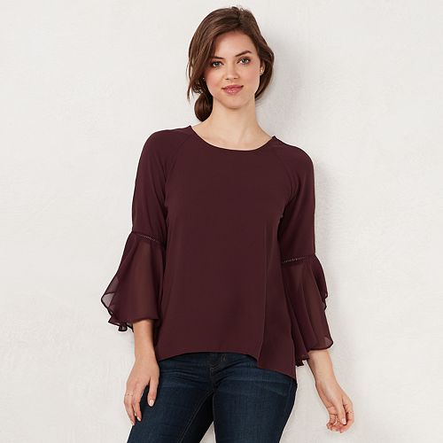 Women's LC Lauren Conrad Ruffle Sleeve Split-Back Top