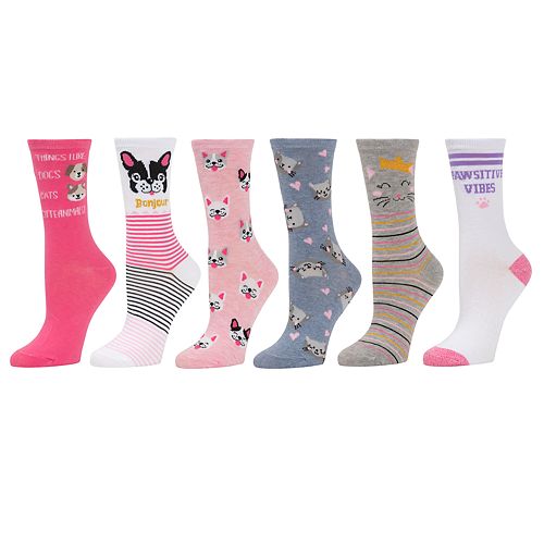 Girls 4-16 SO® 6-pack Patterned Crew Socks