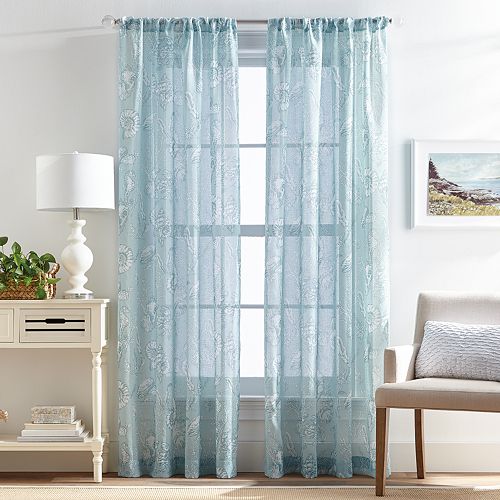 Destinations Seashell Pole Top Aqua Curtains