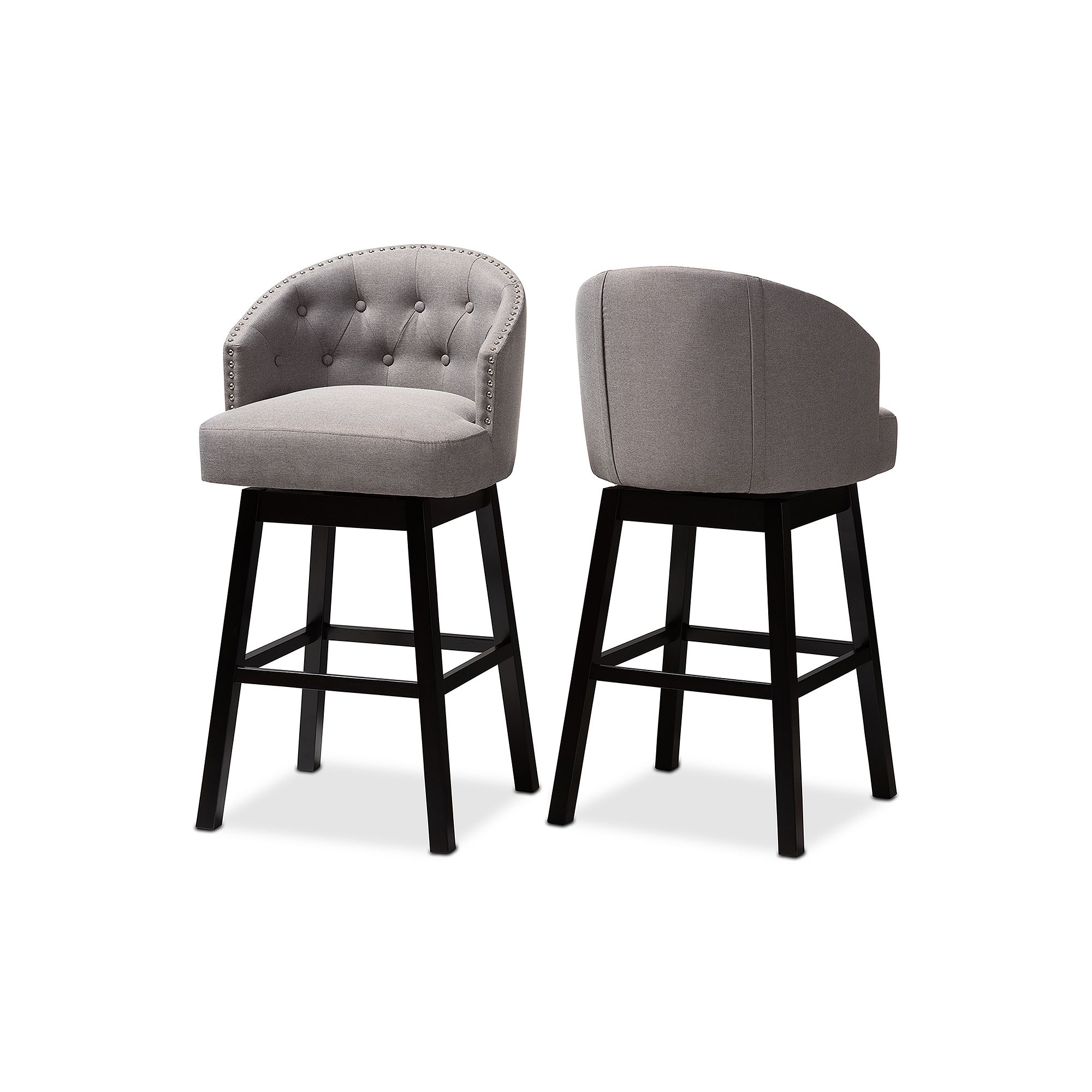 Baxton Studio Theron Bar Stool 2-piece Set, Gray