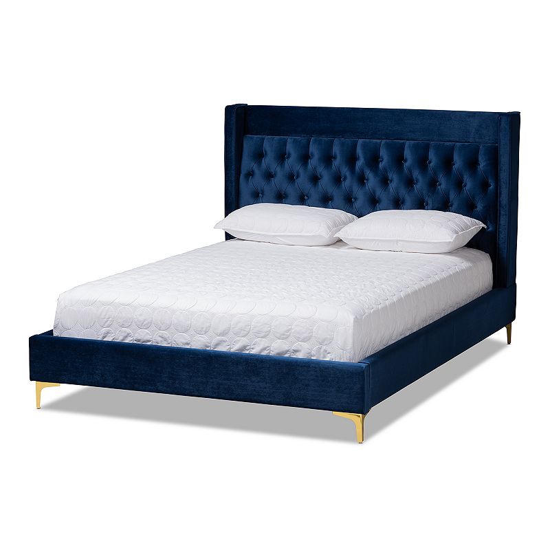Baxton Studio Valery Tufted Bed, Blue, Queen