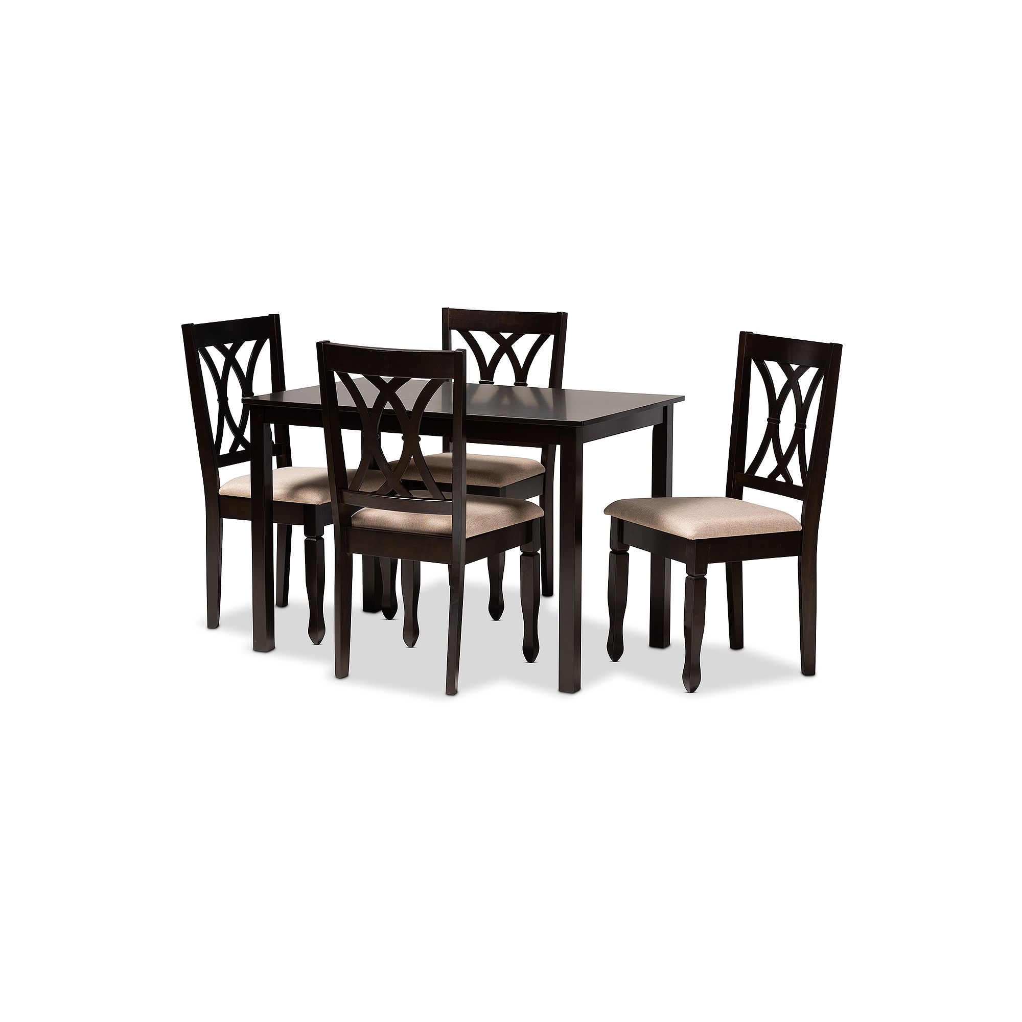 Baxton Studio Reneau Dining Table & Chair 5-piece Set, Brown