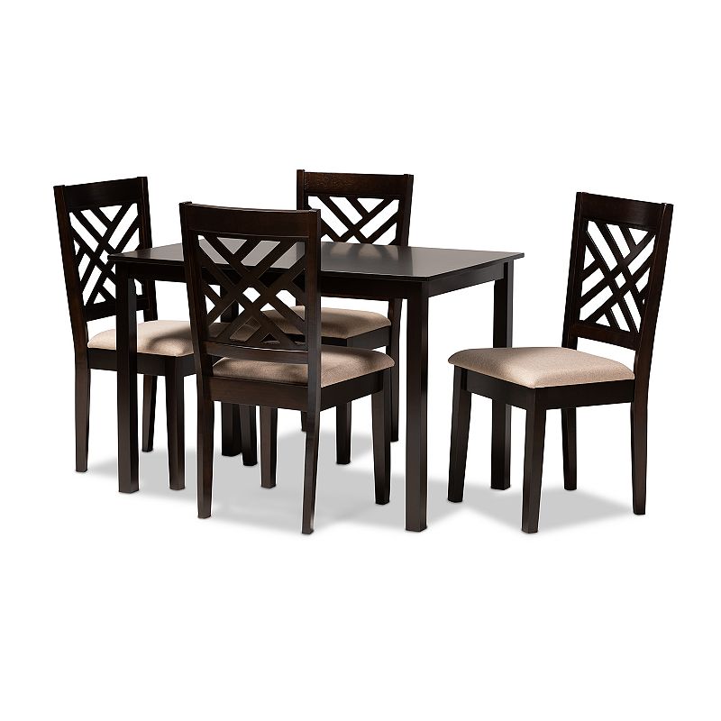 Baxton Studio Caron Dining Table & Chair 5-piece Set, Brown