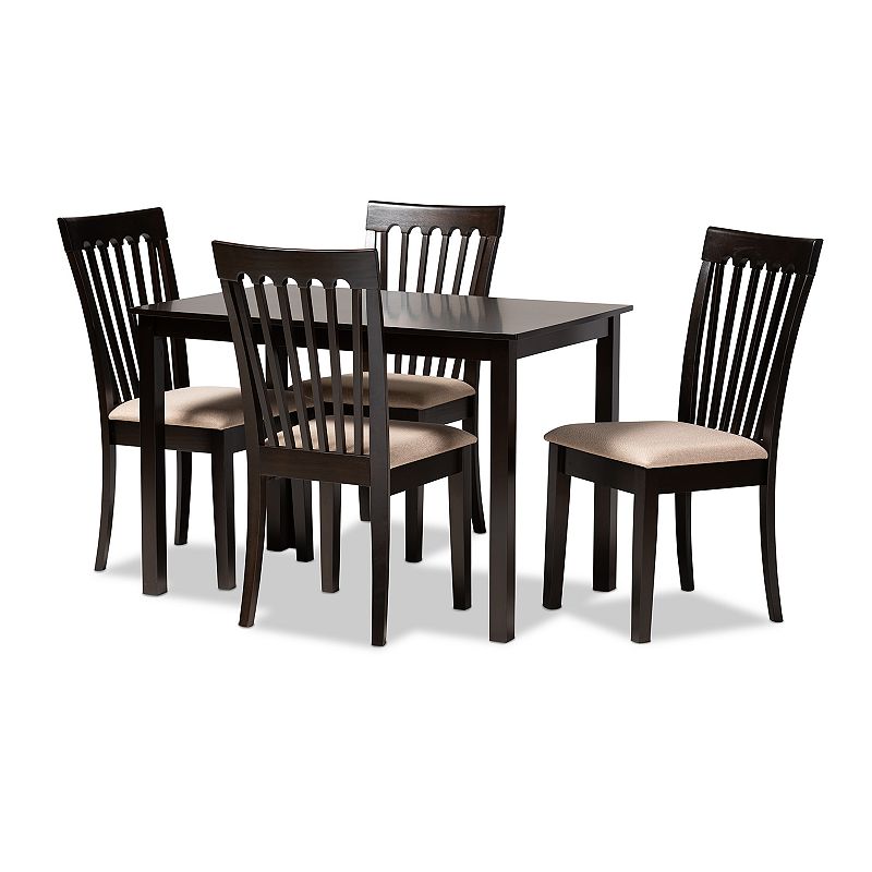 Baxton Studio Minette Slatted Dining Table & Chair 5-piece Set, Brown