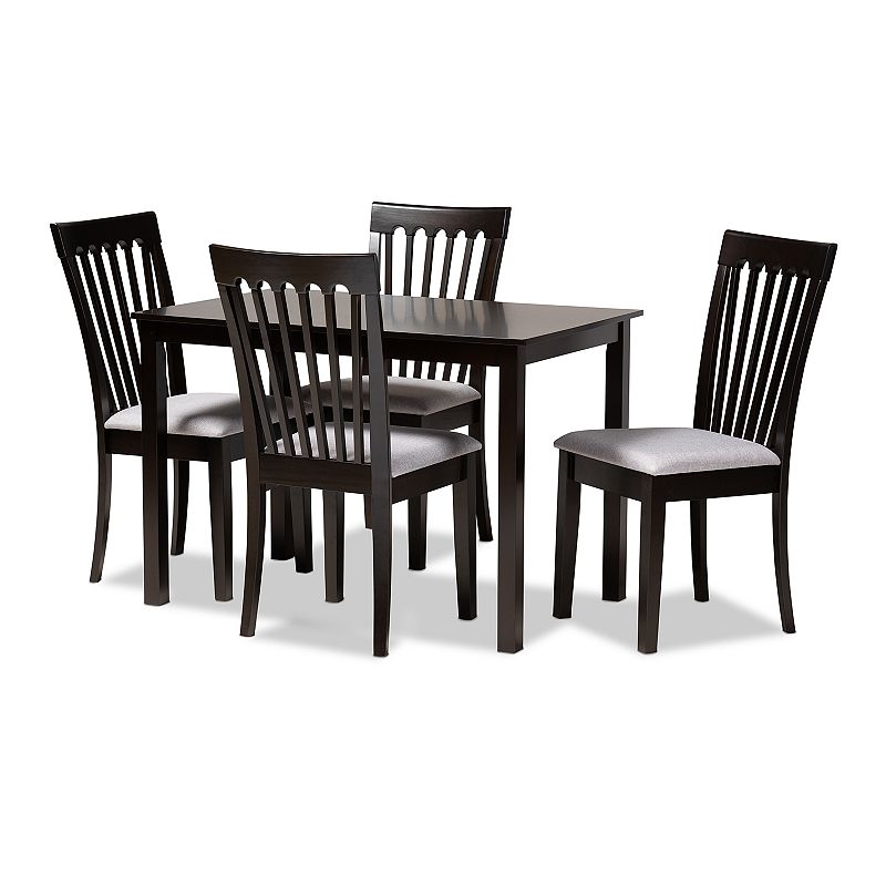 Baxton Studio Minette Slatted Dining Table & Chair 5-piece Set, Grey