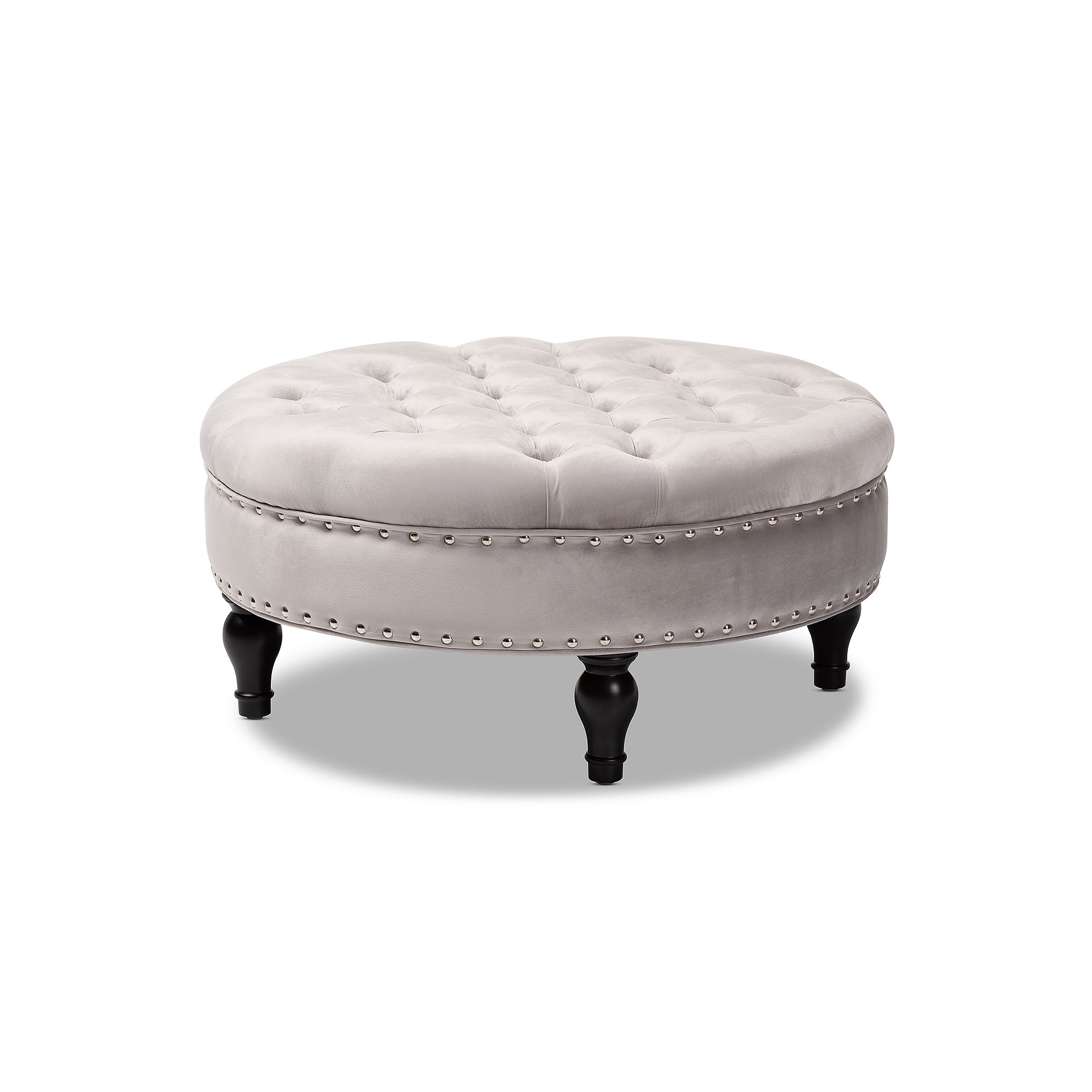 Baxton Studio Palfrey Tufted Round Ottoman, Gray