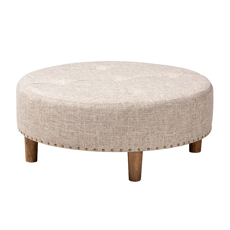 Baxton Studio Vinet Modern and Contemporary Beige Fabric Upholstered Natural Wood Cocktail Ottoman