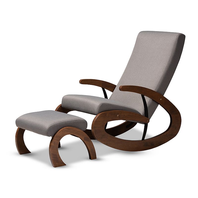 Baxton Studio Kaira Rocking Chair with Foot Stool, Grey