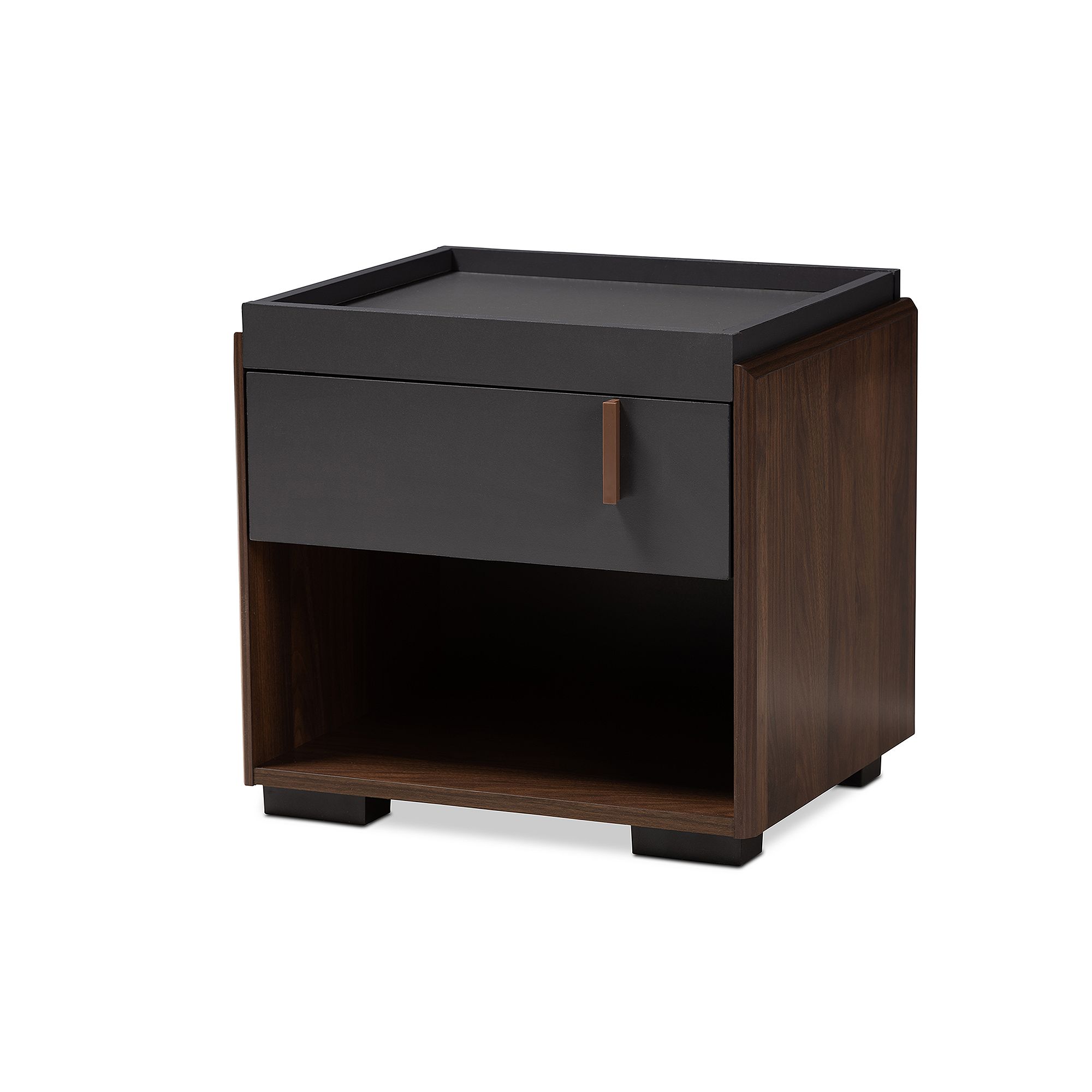 Baxton Studio Rikke Charcoal Nightstand, Gray