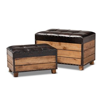 Baxton Studio Marelli Dark Brown 2 pc Ottoman Set