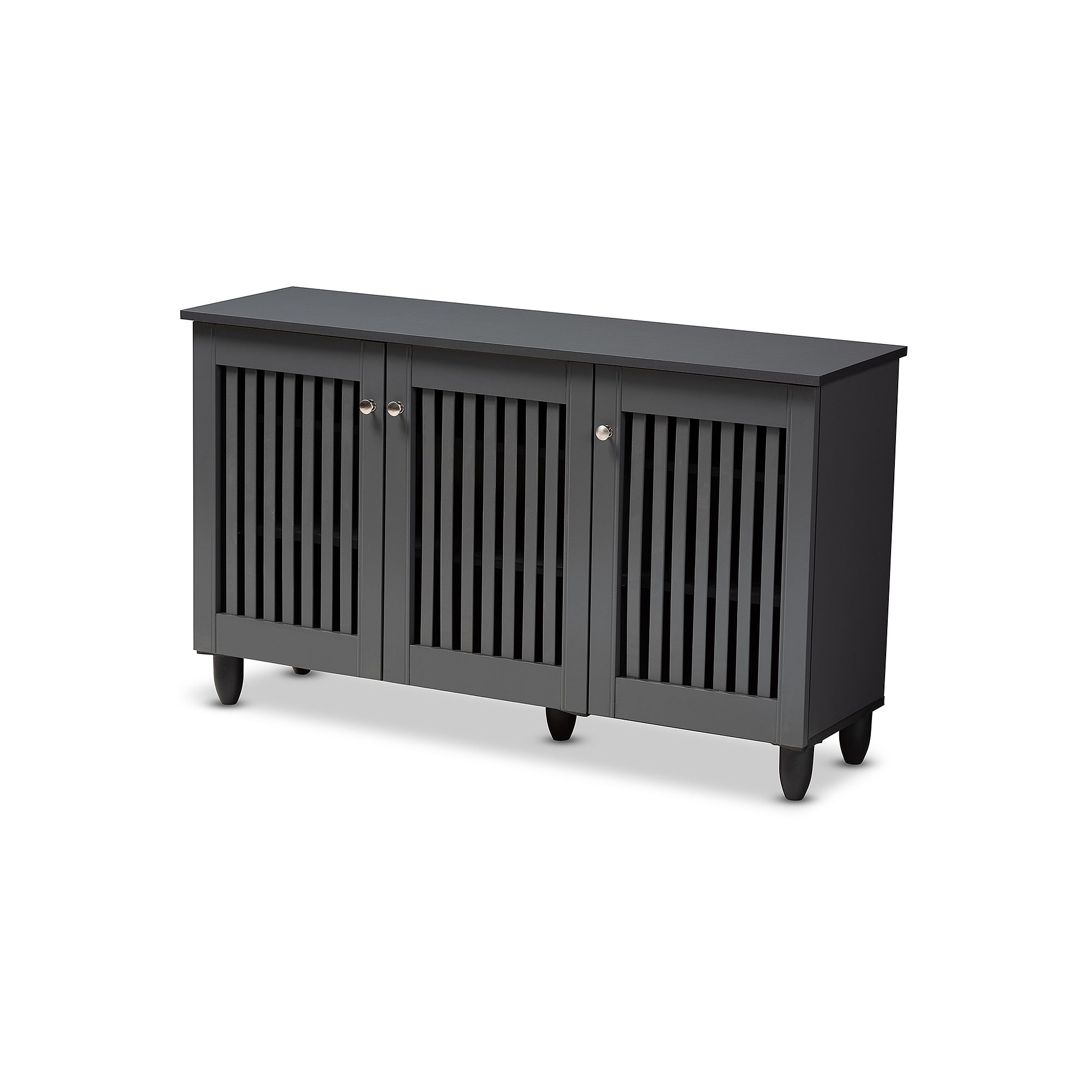 Baxton Studio Fernanda 3-Door Charcoal Shoe Cabinet, Gray