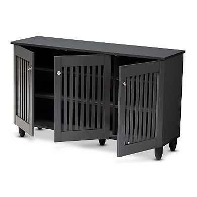 Baxton Studio Fernanda 3-Door Charcoal Shoe Cabinet