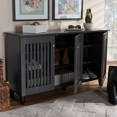 Baxton Studio Fernanda 3-Door Charcoal Shoe Cabinet