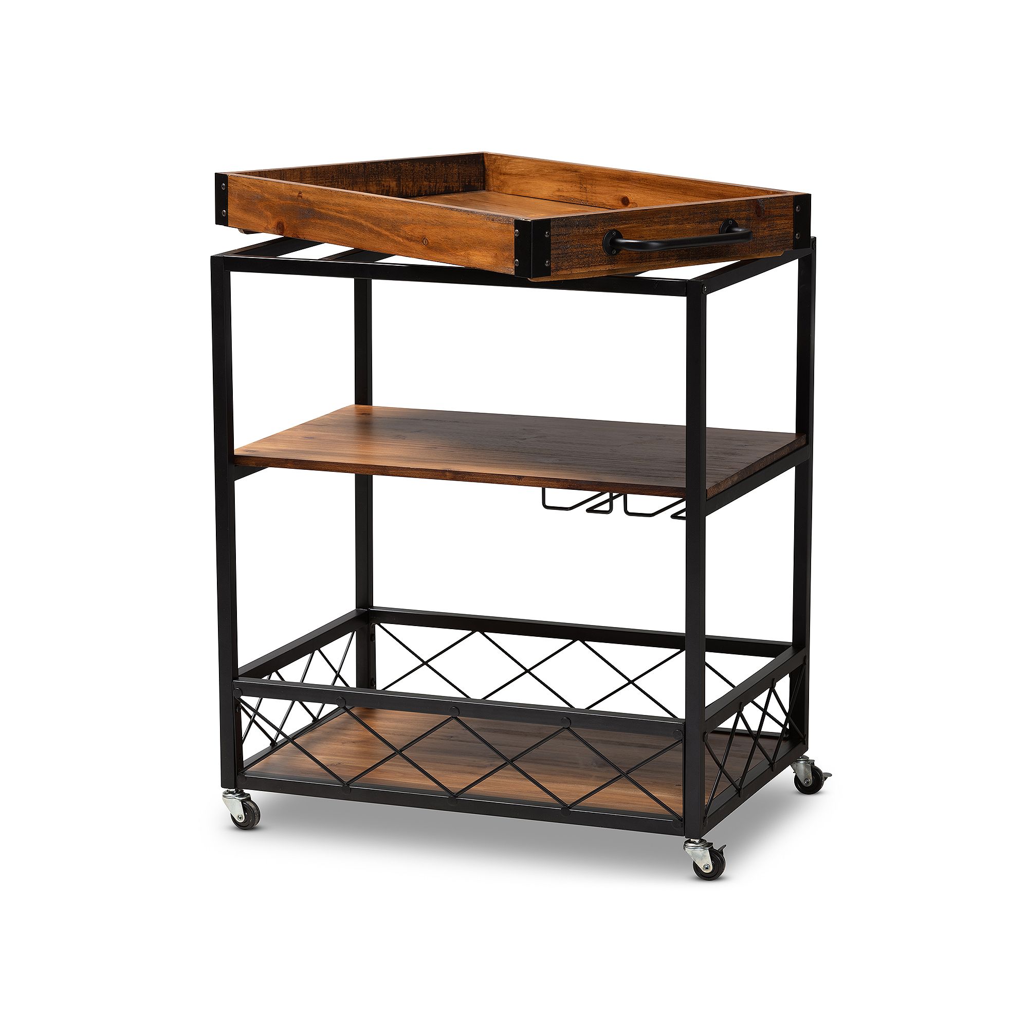Baxton Studio Capri Medium Brown Wine Cart