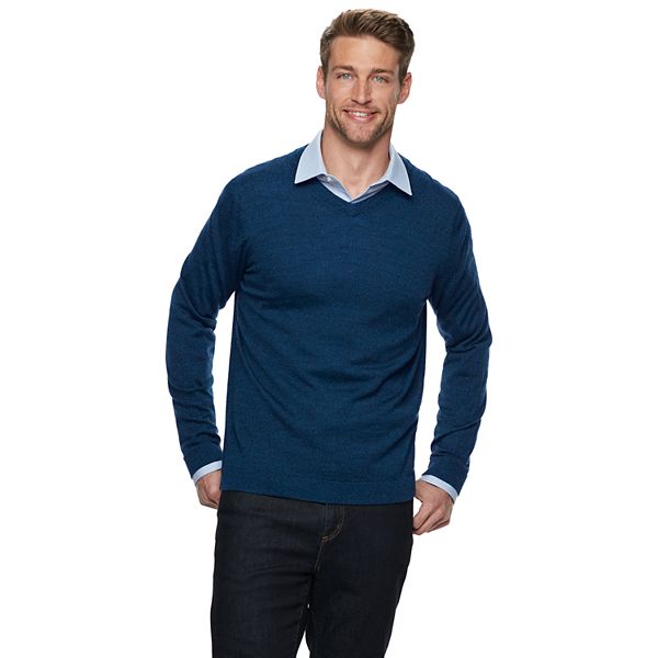Mens Apt. 9® Merino Wool-Blend V-neck Sweater - Blue Marl (S)