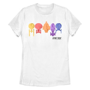 Juniors' Star Trek Rainbow Ships Graphic Tee