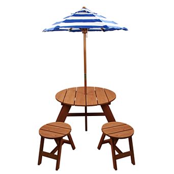 Homeware Wood Round Table with Umbrella and 2 Chairs