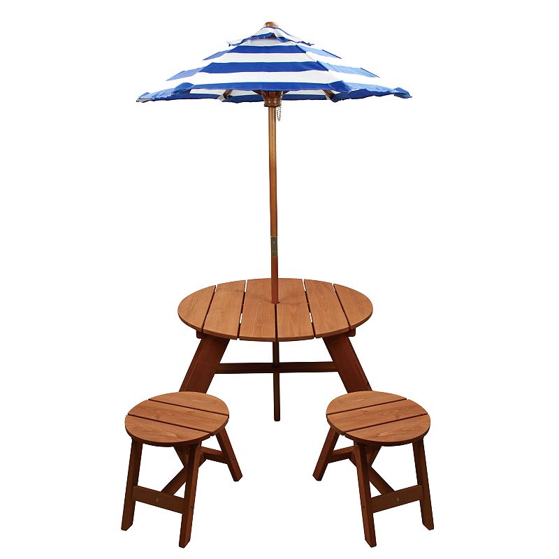Homewear Wood Round Table with Umbrella and 2 Chairs, Multicolor