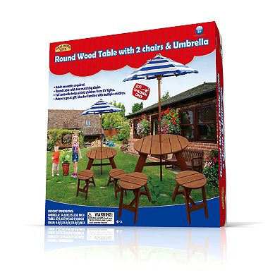 Homewear Wood Round Table with Umbrella and 2 Chairs