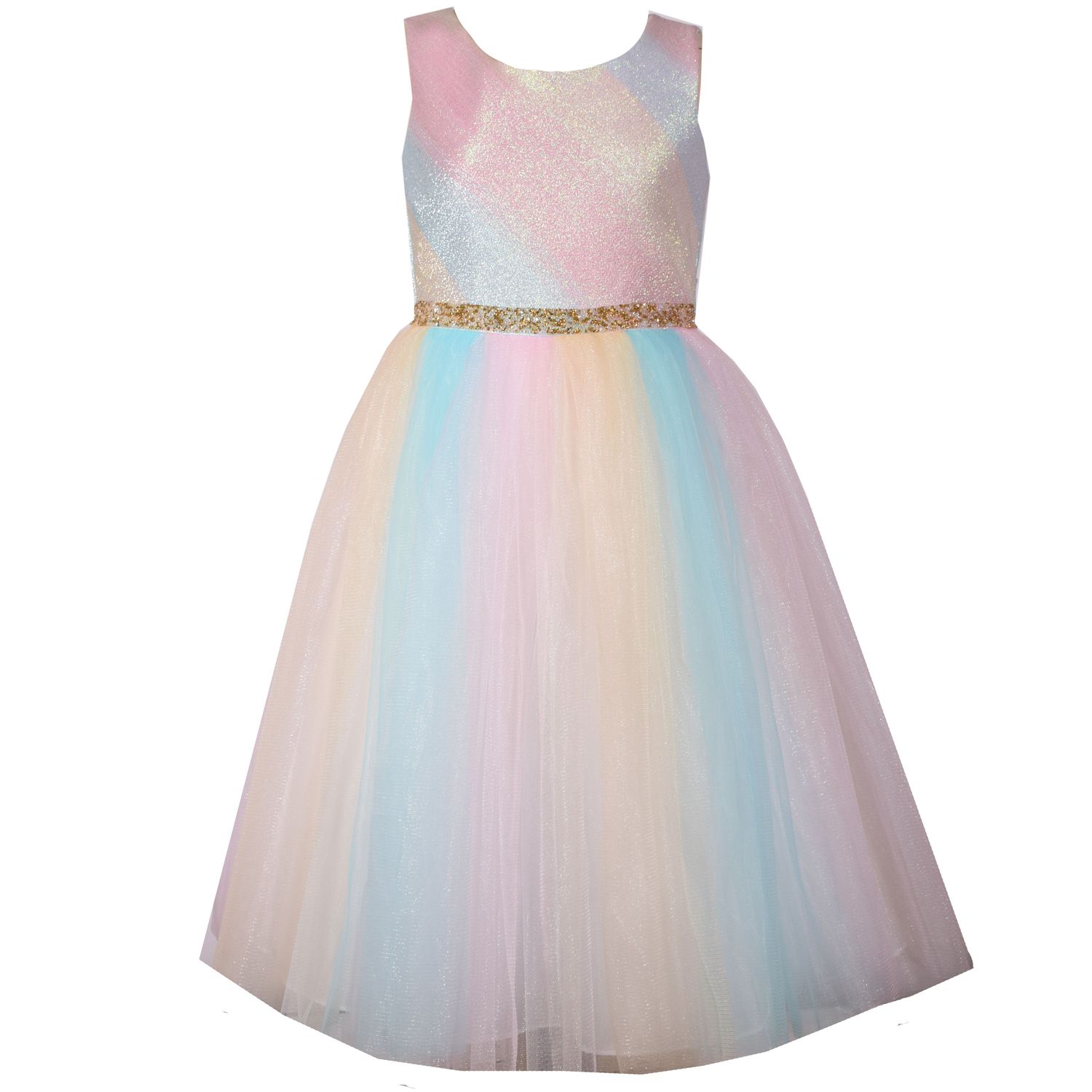 bonnie jean metallic ombre rainbow mesh dress