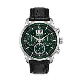 Men's Bulova Chronograph Watch With Brown Leather Strap