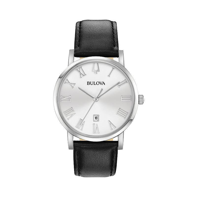 Bulova Men's American Clipper Leather Watch - 96B312, Size: Large, Black